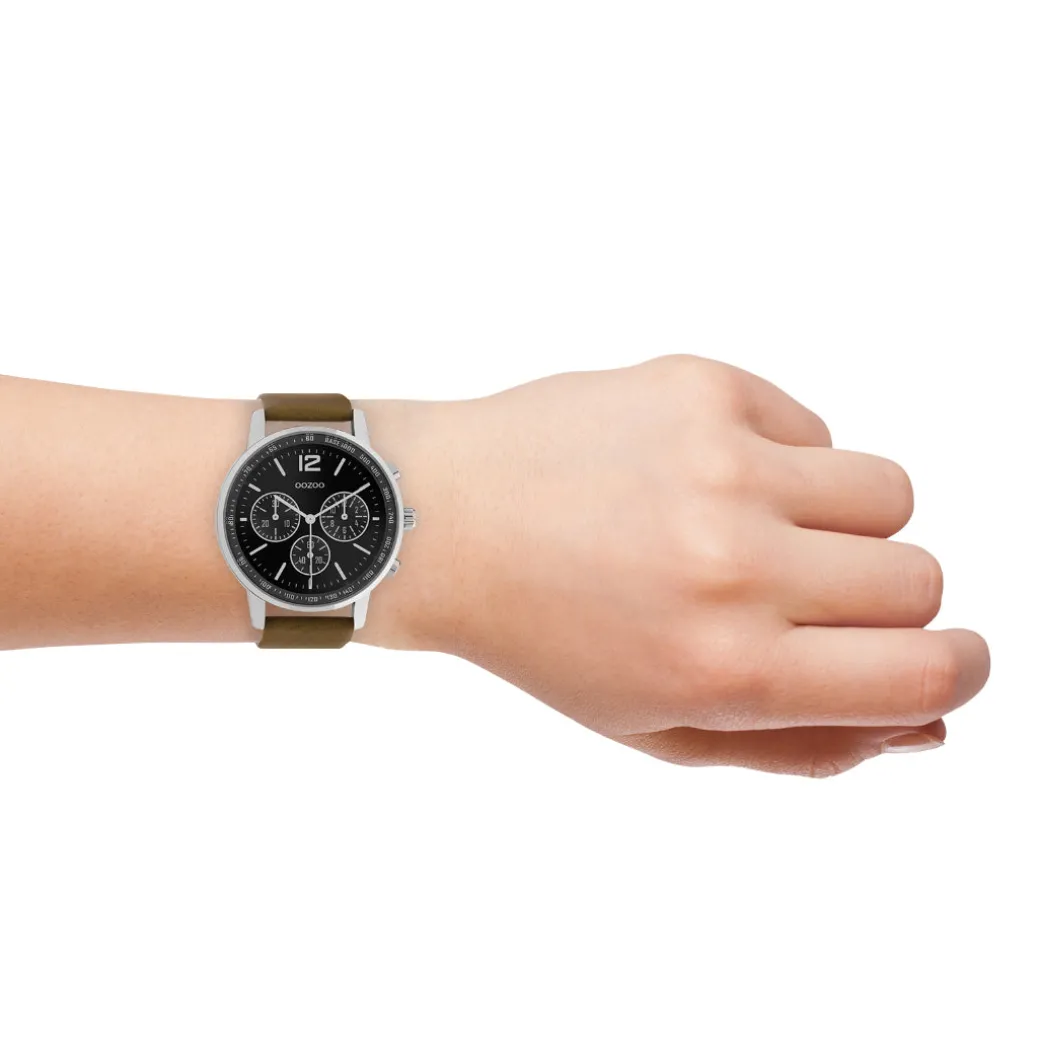 Zilverkleurige OOZOO horloge met bruine leren band - C10812