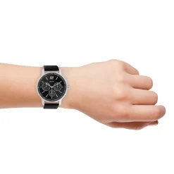 Zilverkleurige OOZOO horloge met zwarte leren band - C10813