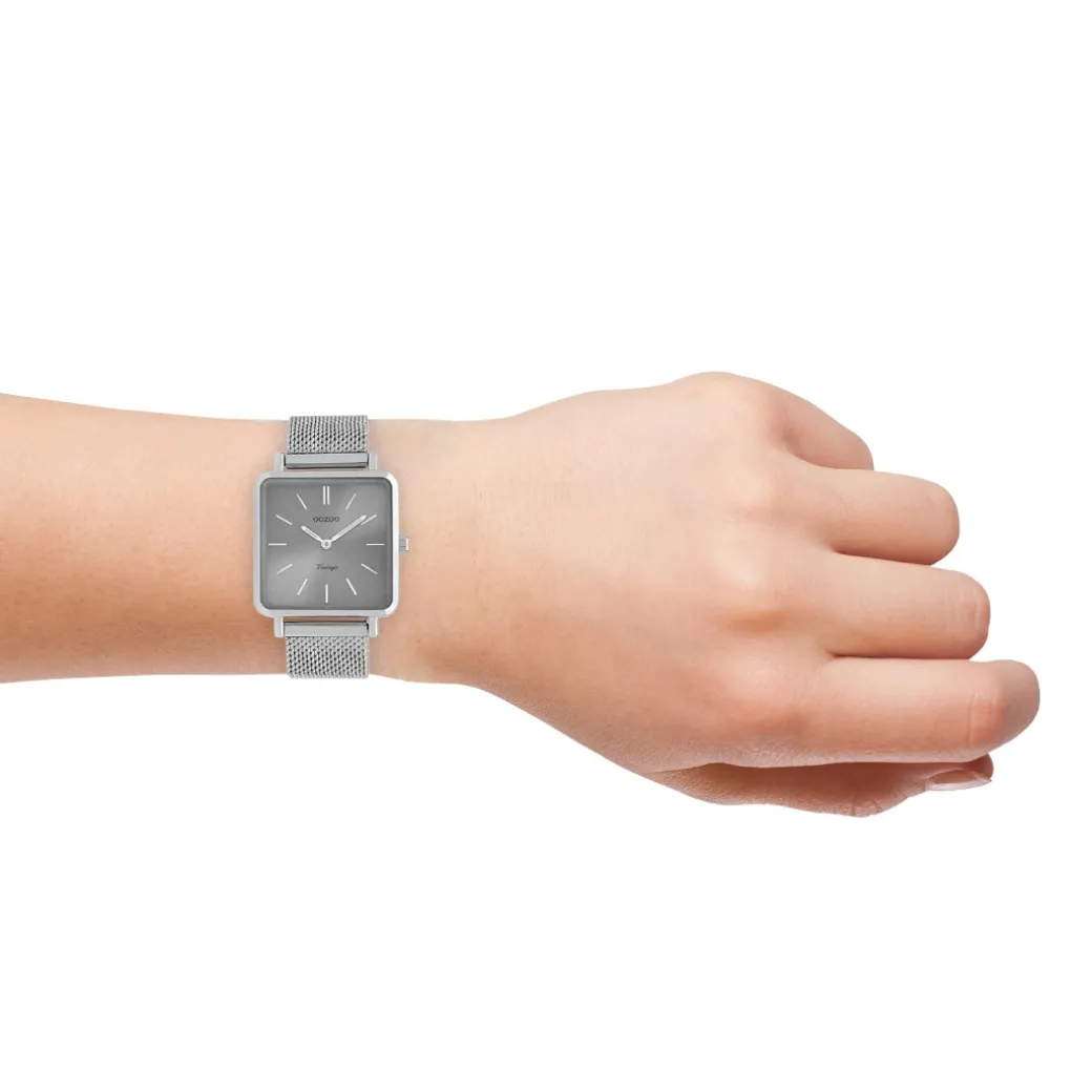 Zilverkleurige OOZOO horloge met metalen mesh armband - C9842
