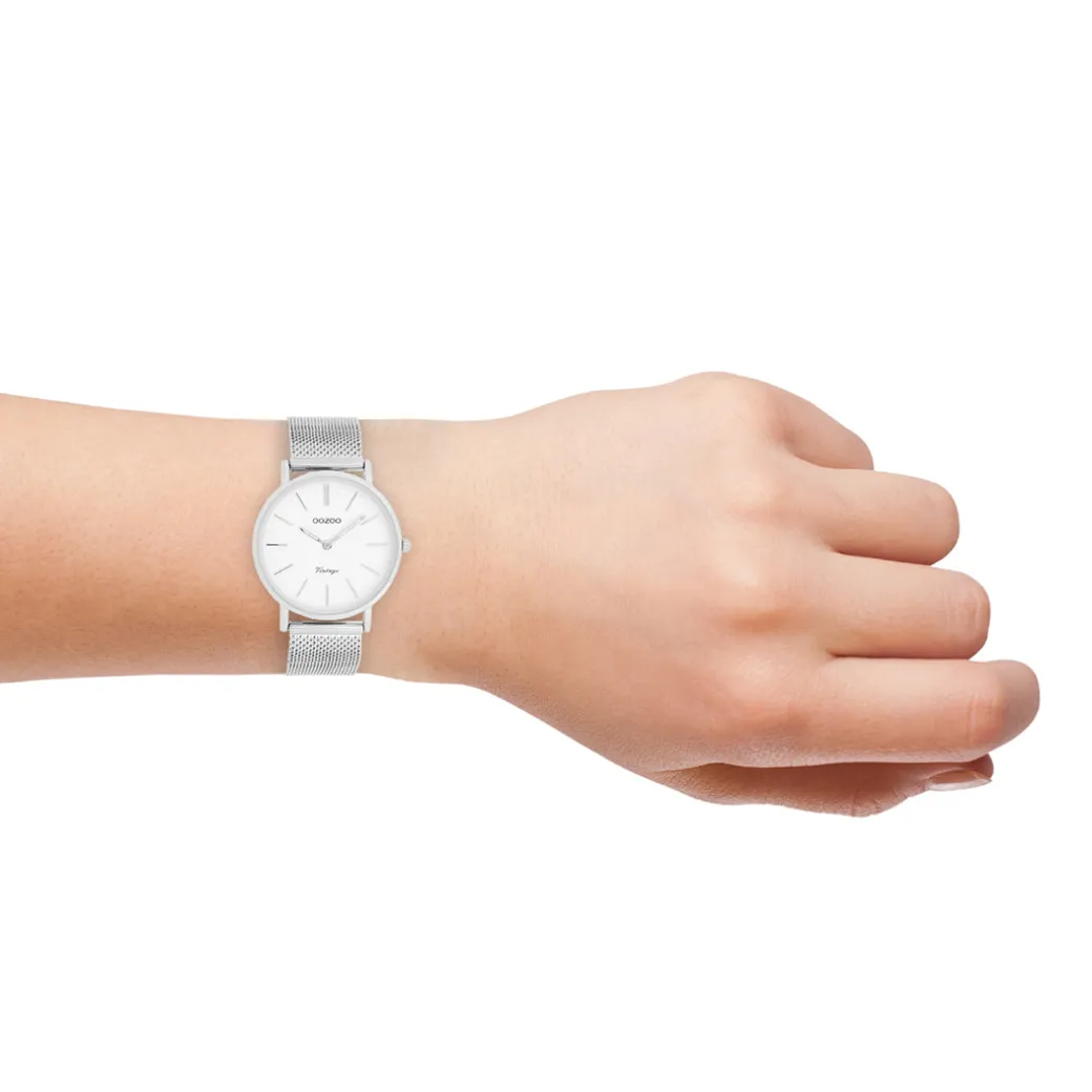 Zilverkleurige OOZOO horloge met metalen mesh armband - C9903