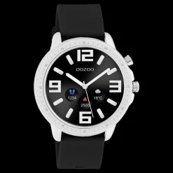 Zilverkleurige OOZOO smartwatch met zwarte rubber band - Q00300