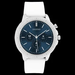 Zilverkleurige OOZOO smartwatch met witte rubber band - Q00310
