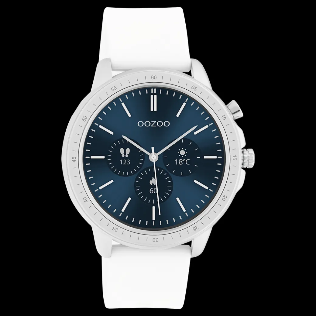 Zilverkleurige OOZOO smartwatch met witte rubber band - Q00310