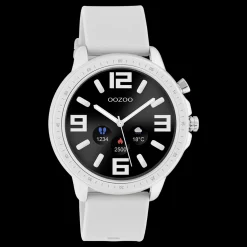 Zilverkleurige OOZOO smartwatch met steengrijze rubber band - Q00311