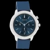 Zilverkleurige OOZOO smartwatch met donker blauwe rubber band - Q00315