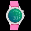 Zilverkleurige OOZOO smartwatch met framboos roze rubber band - Q00314