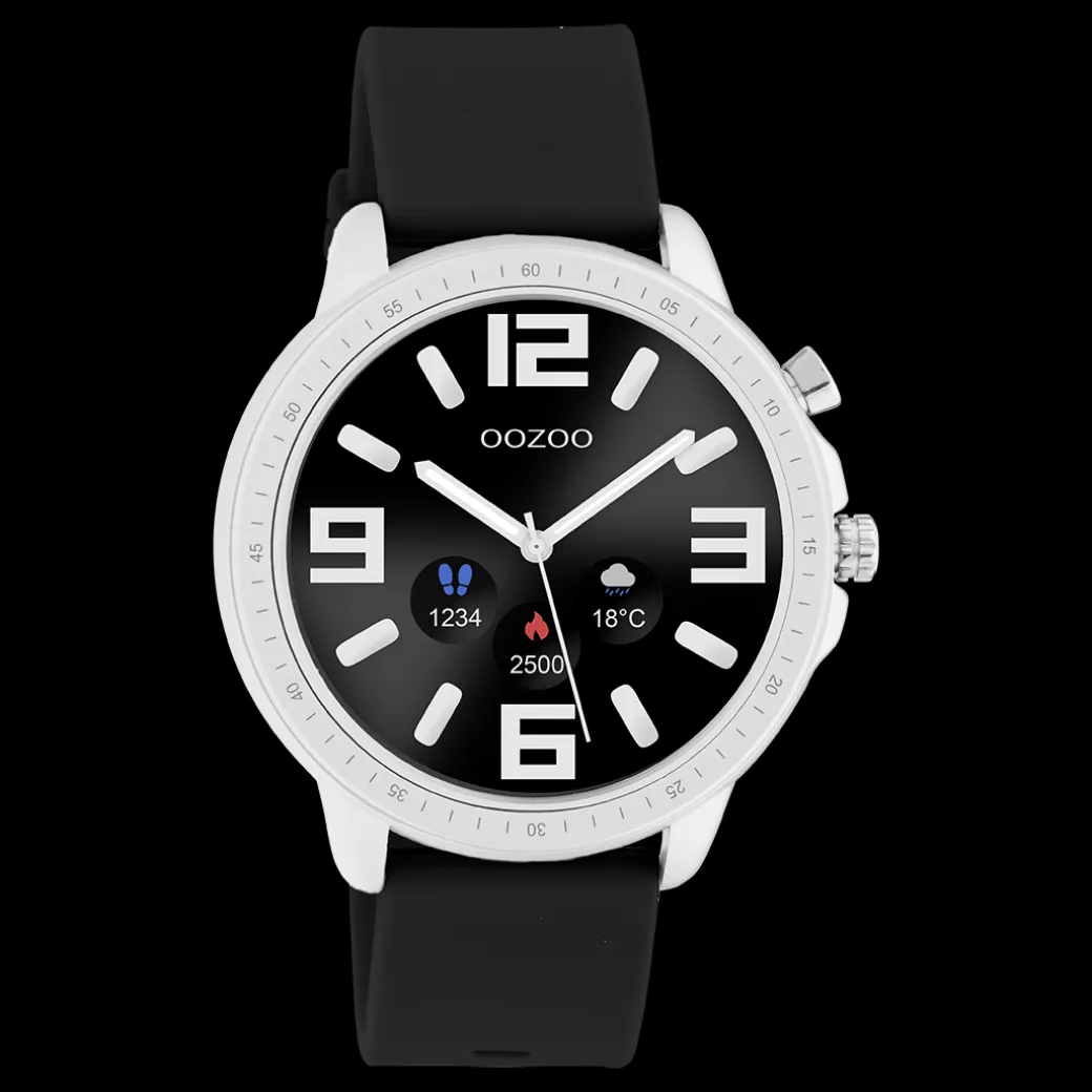 Zilverkleurige OOZOO smartwatch met zwarte rubber band - Q00300