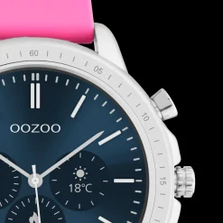 Zilverkleurige OOZOO smartwatch met framboos roze rubber band - Q00314