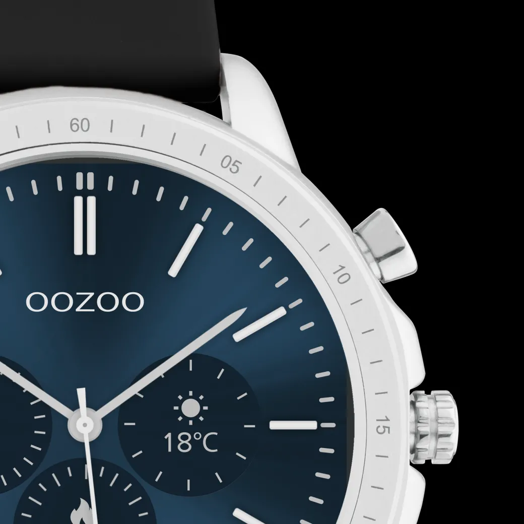 Zilverkleurige OOZOO smartwatch met zwarte rubber band - Q00300