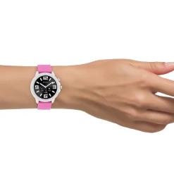 Zilverkleurige OOZOO smartwatch met framboos roze rubber band - Q00314