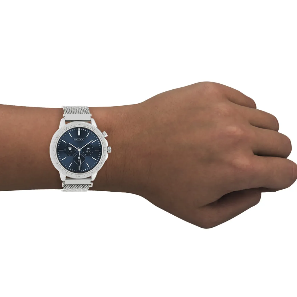 Zilverkleurige OOZOO smartwatch met zilverkleurige metalen mesh armband - Q00305