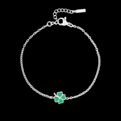Zilverkleurig/groene armband met een klaver