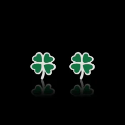 Zilverkleurig/groene oorbellen met een groene klaver