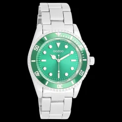 Zilverkleurig/groene OOZOO horloge met zilverkleurige roestvrijstalen armband - C11146