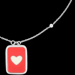 Zilverkleurig/rode ketting met een hart plaatje