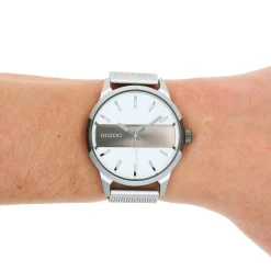 Zilverkleurig/titanium OOZOO horloge met zilverkleurige metalen mesh armband - C11105