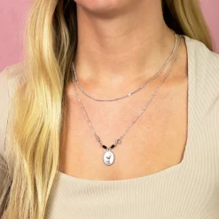 Zilverkleurig/zwarte ketting met een haas