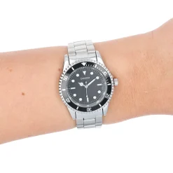 Zilverkleurig/zwarte OOZOO horloge met zilverkleurige roestvrijstalen armband - C11147