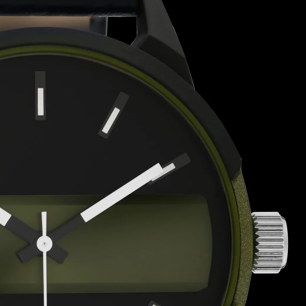 Zwart/donker groene OOZOO horloge met zwarte leren band - C11002