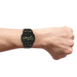 Zwart/donker groene OOZOO horloge met zwarte leren band - C11002