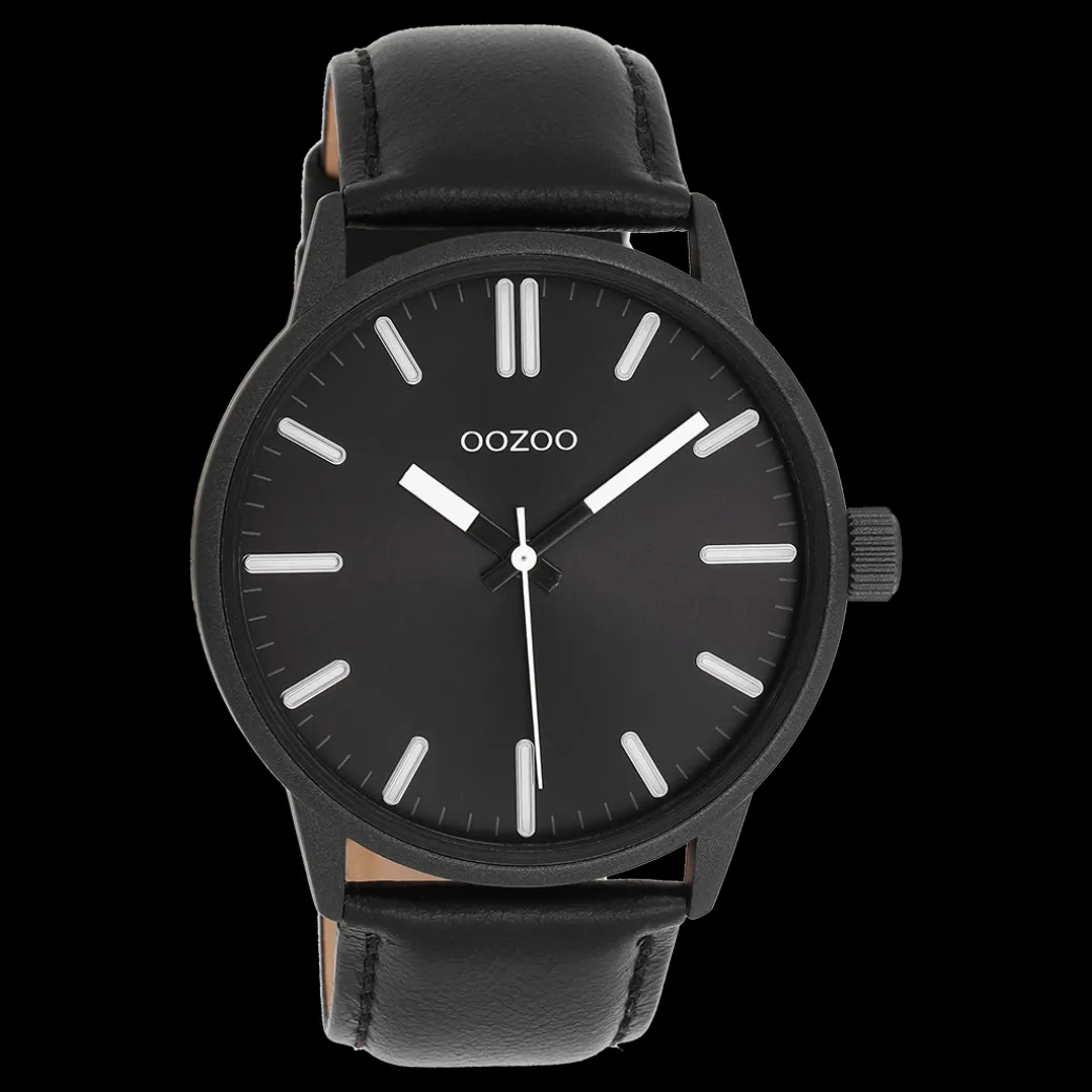 Zwarte OOZOO horloge met leren band - C11404