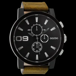 Zwarte OOZOO horloge met bruine leren band - C9033