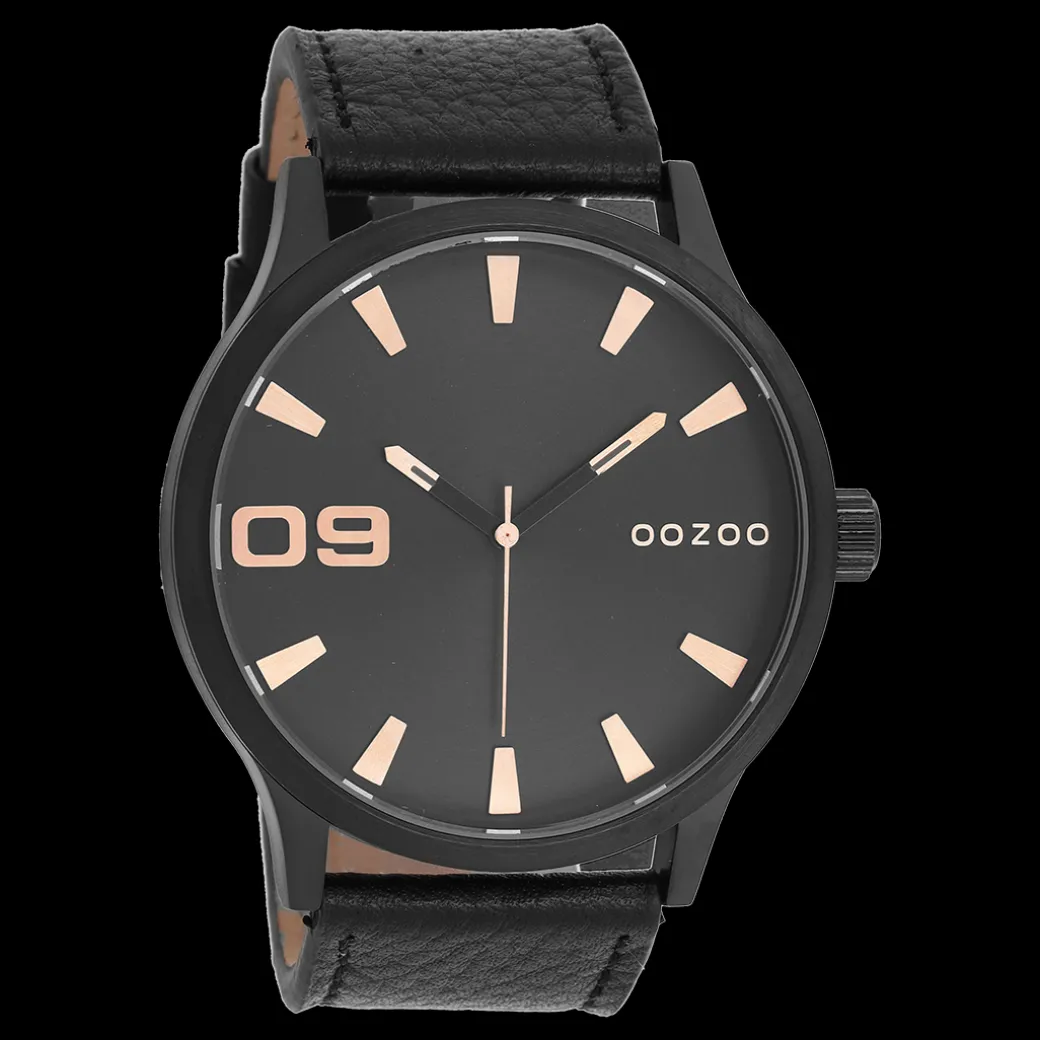 Zwarte OOZOO horloge met leren band - C8534