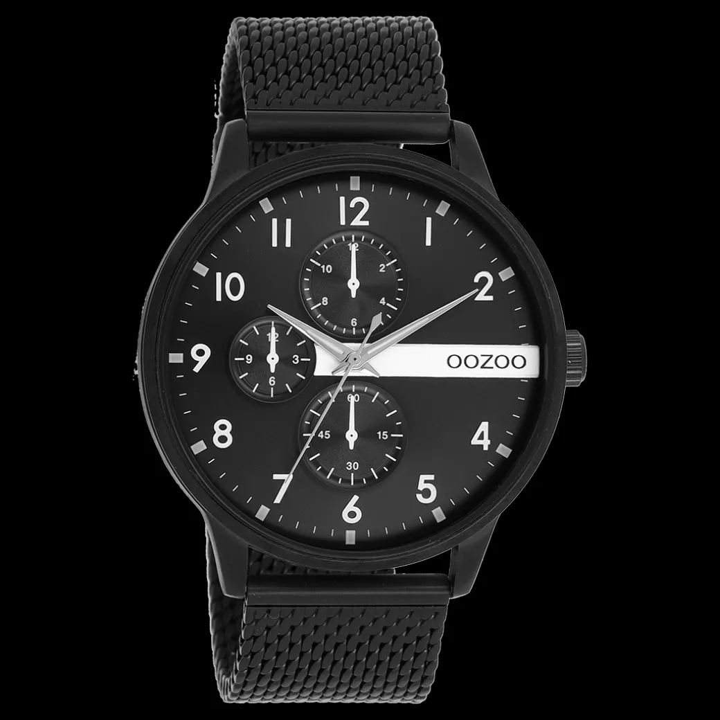Zwarte OOZOO horloge met metalen mesh armband - C11304