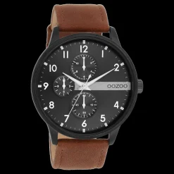 Zwarte OOZOO horloge met cognac leren band - C11307