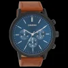 Zwarte OOZOO horloge met bruine leren band - C11202