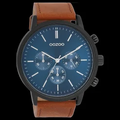 Zwarte OOZOO horloge met bruine leren band - C11202