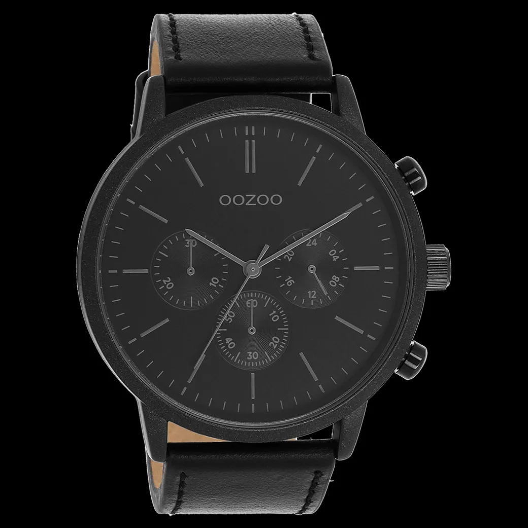 Zwarte OOZOO horloge met leren band - C11203