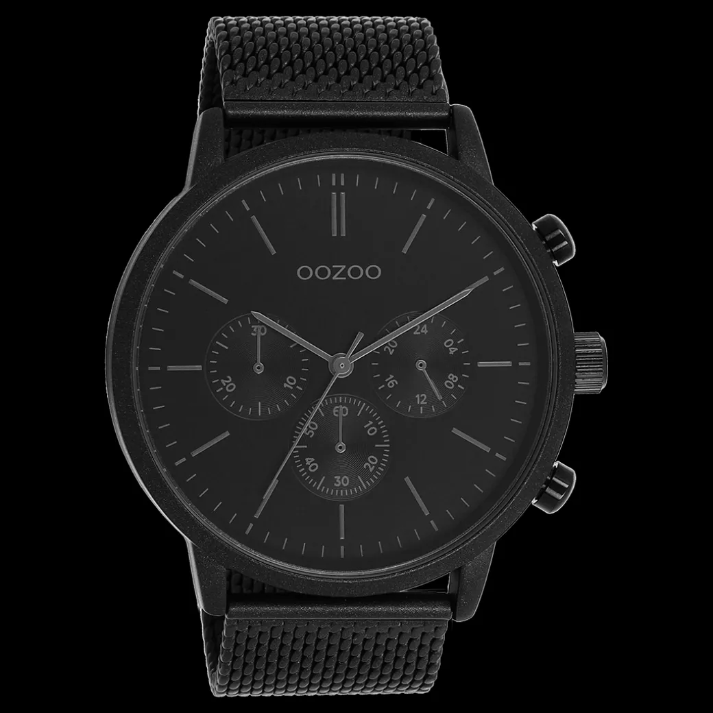 Zwarte OOZOO horloge met metalen mesh armband - C11204