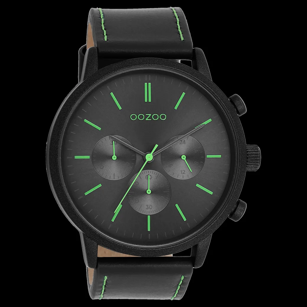 Zwarte OOZOO horloge met leren band - C11208