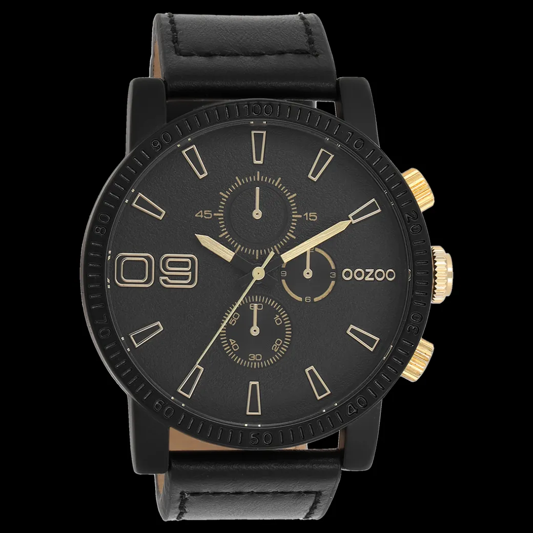 Zwarte OOZOO horloge met leren band - C11212