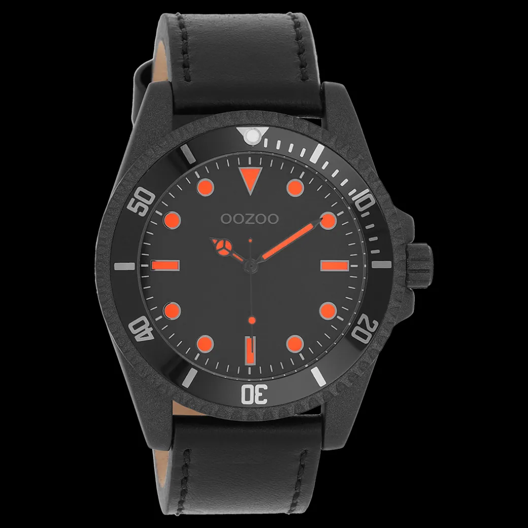 Zwarte OOZOO horloge met leren band - C11119
