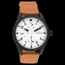 Zwarte OOZOO horloge met oranje klittenband polsband - C11005
