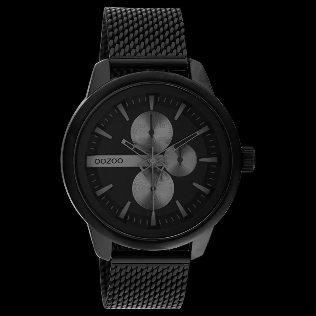 Zwarte OOZOO horloge met metalen mesh armband - C11019