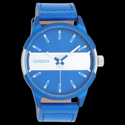 Zwarte OOZOO horloge met jeans blauwe leren band - C11442