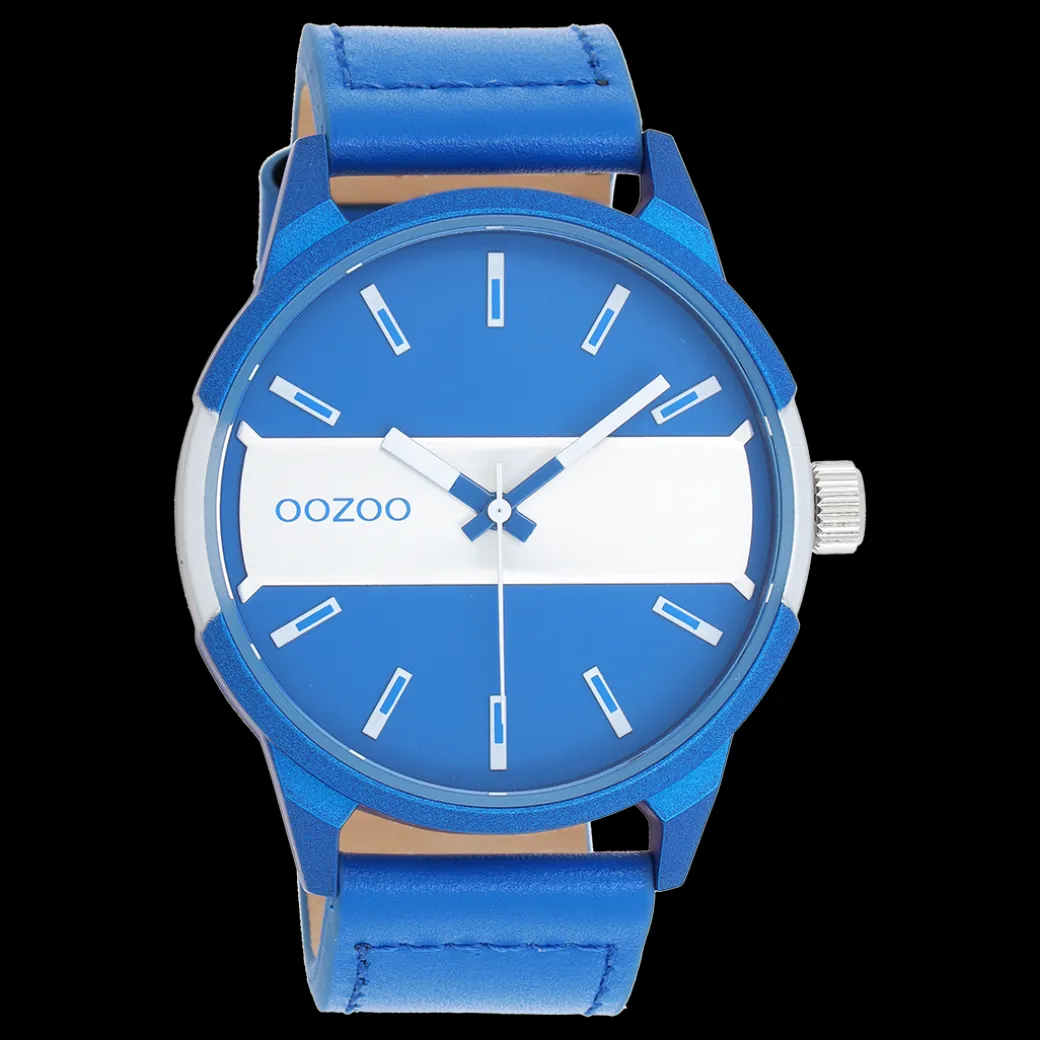 Zwarte OOZOO horloge met jeans blauwe leren band - C11442