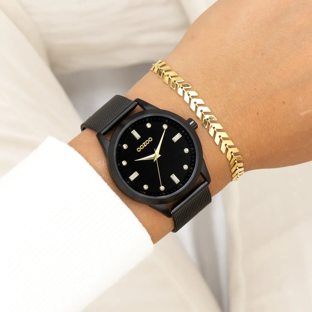 Zwarte OOZOO horloge met metalen mesh armband - C11284