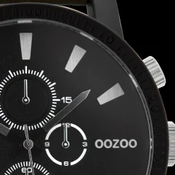 Zwarte OOZOO horloge met bruine leren band - C9033