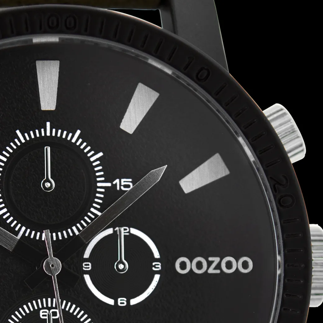 Zwarte OOZOO horloge met bruine leren band - C9033