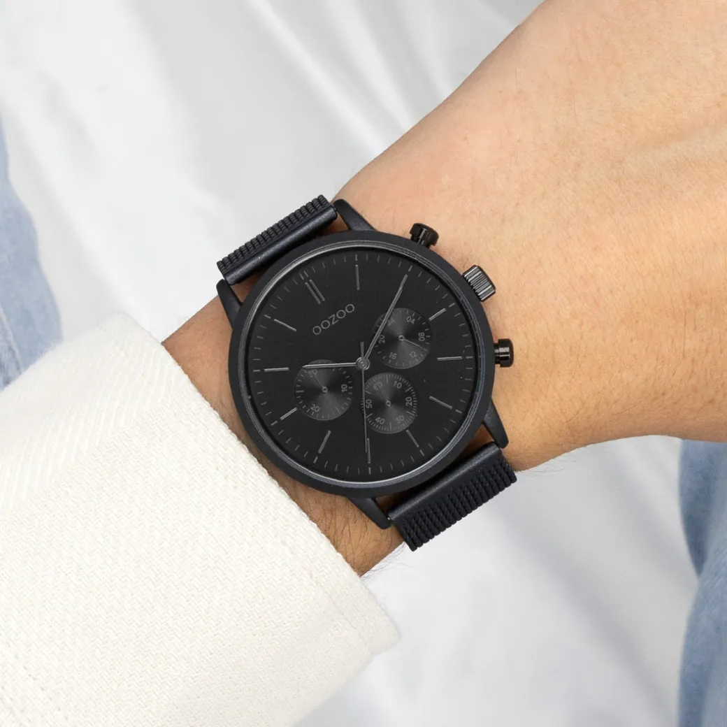 Zwarte OOZOO horloge met metalen mesh armband - C11204