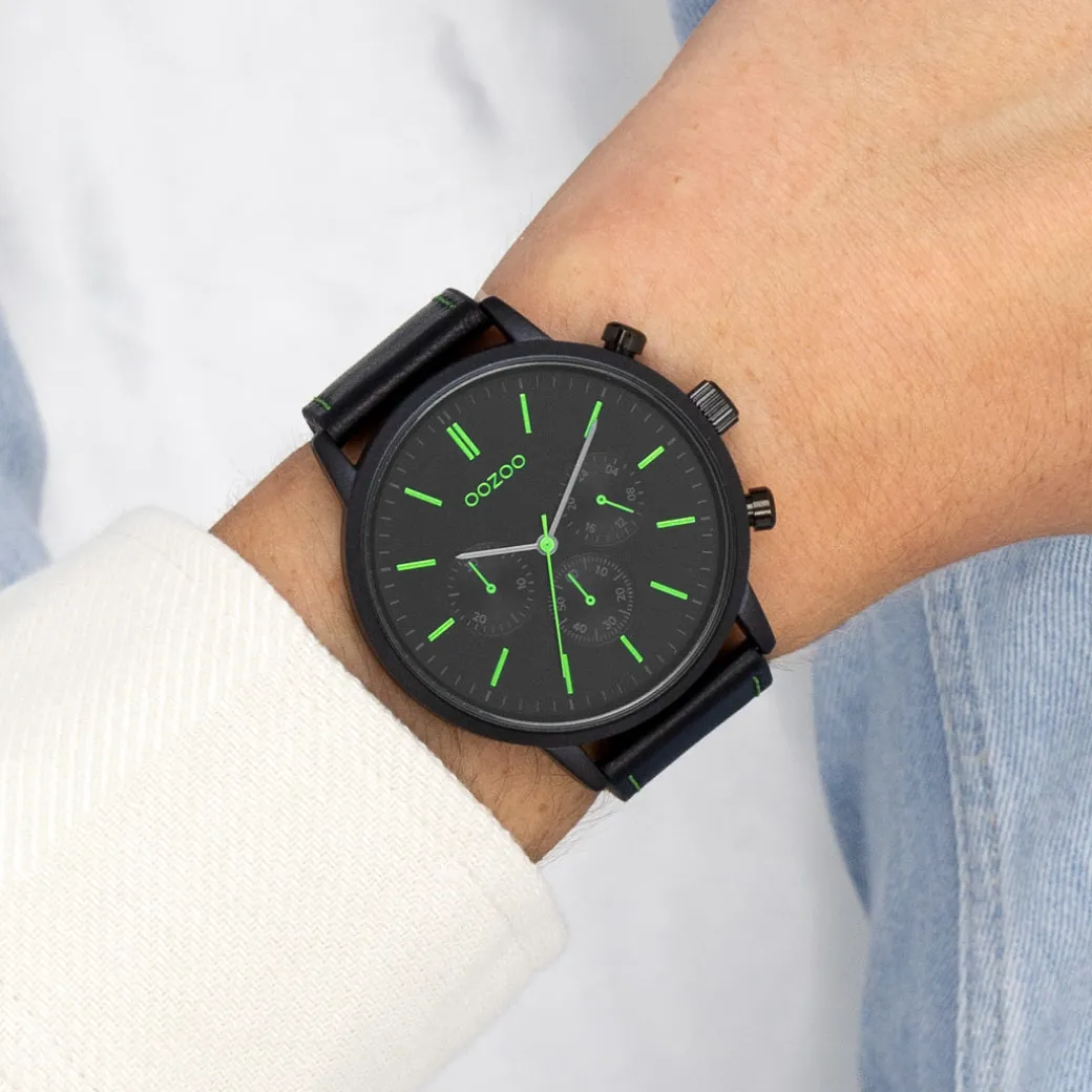 Zwarte OOZOO horloge met leren band - C11208