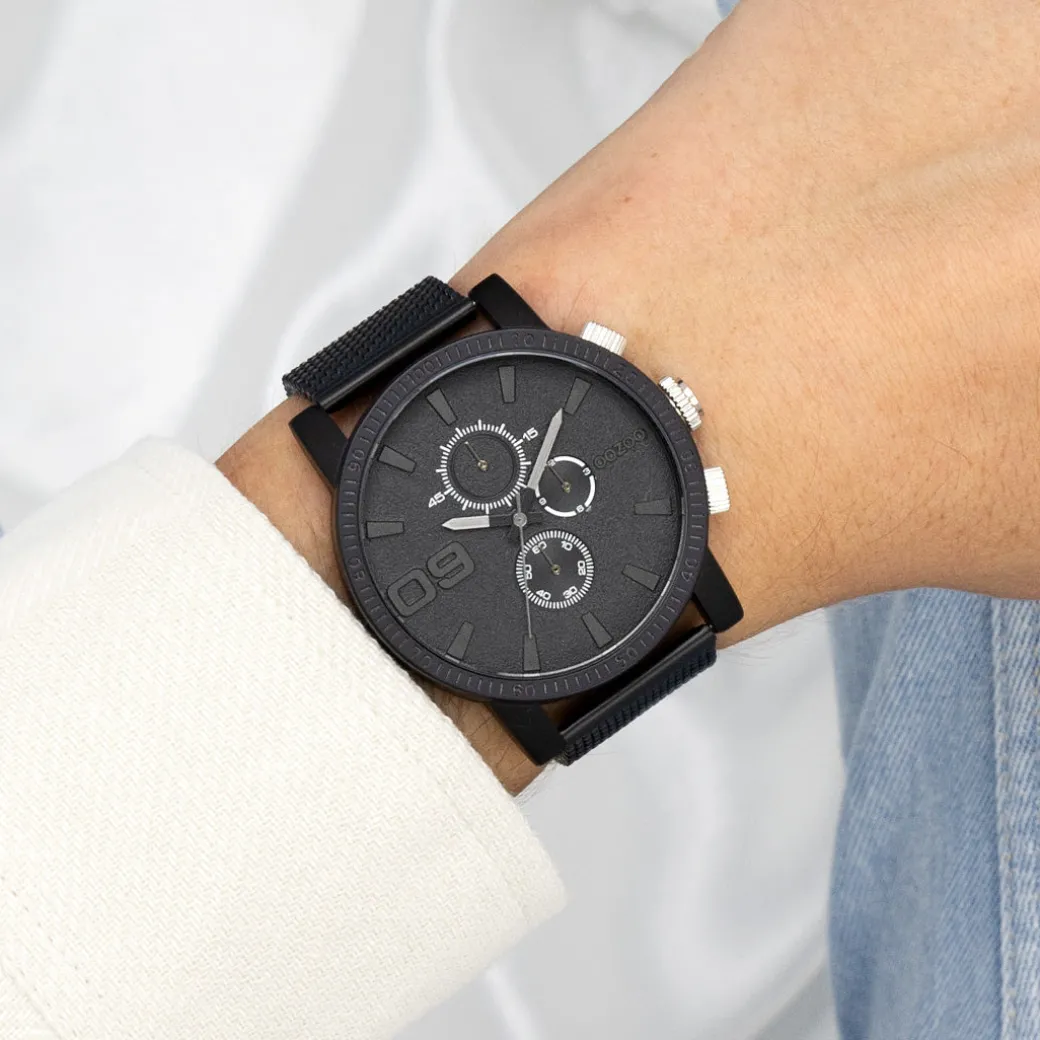 Zwarte OOZOO horloge met metalen mesh armband - C11214