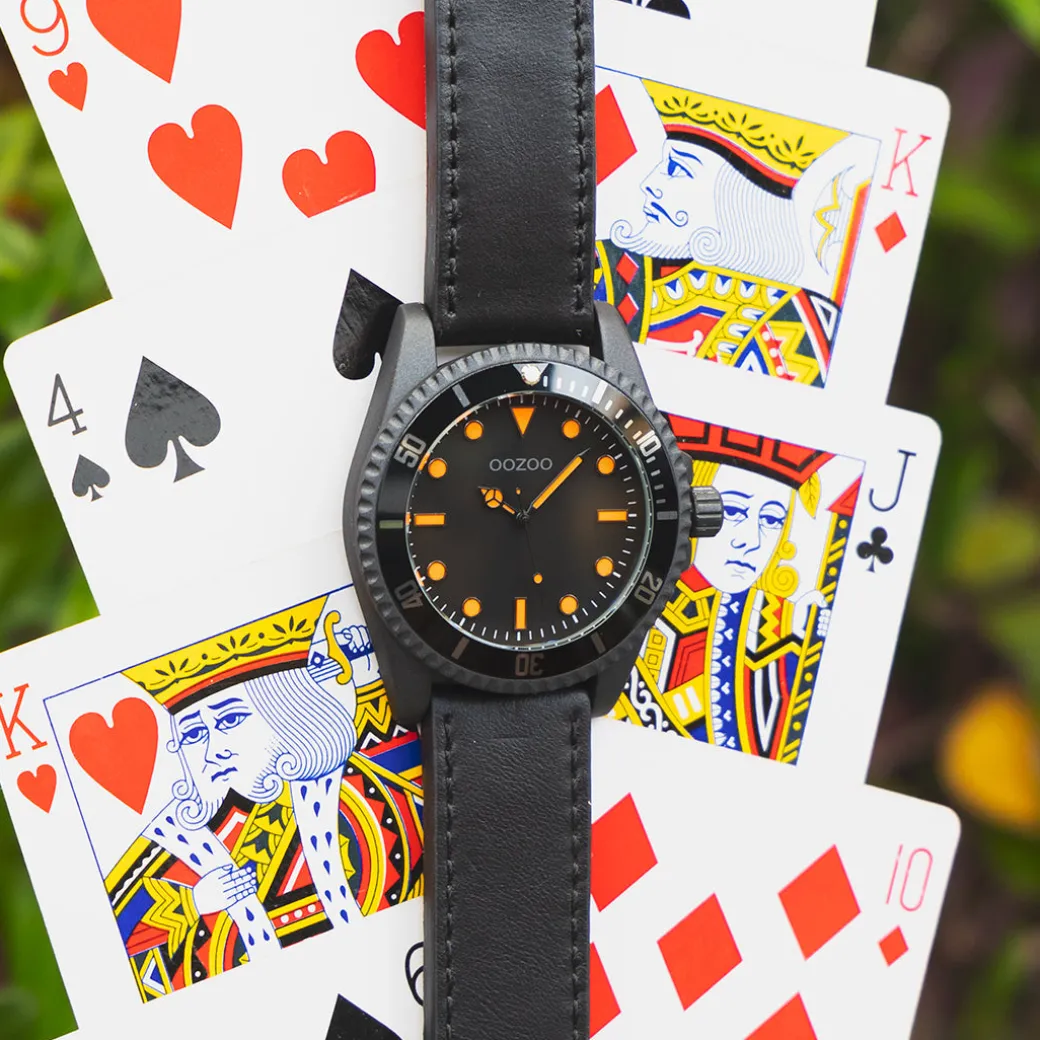 Zwarte OOZOO horloge met leren band - C11119