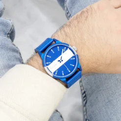 Zwarte OOZOO horloge met jeans blauwe leren band - C11442