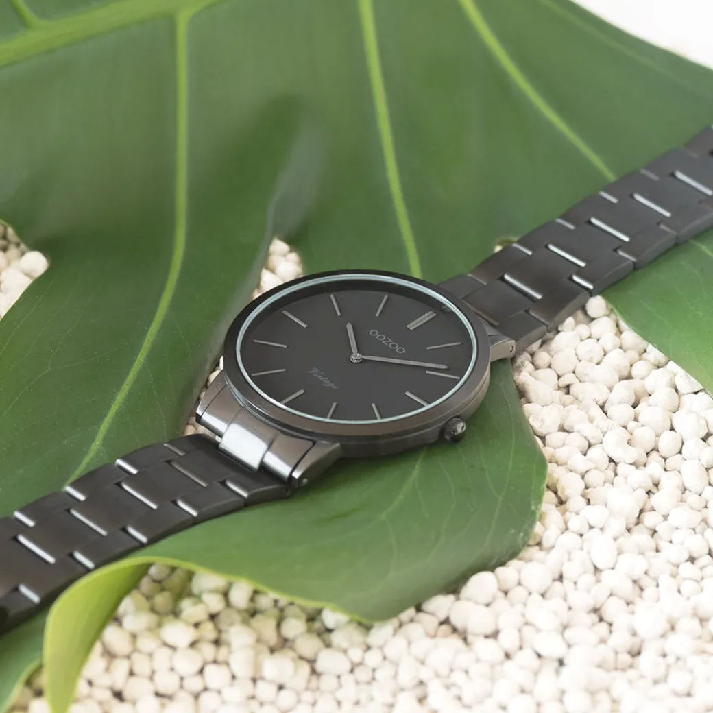 Zwarte OOZOO horloge met roestvrijstalen armband - C20025