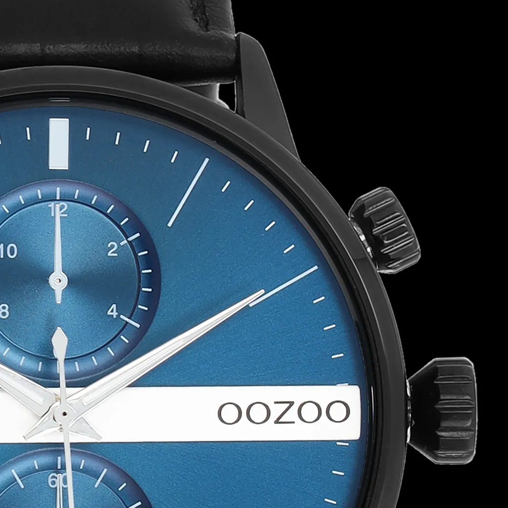 Zwarte OOZOO horloge met leren band leren band - C11510